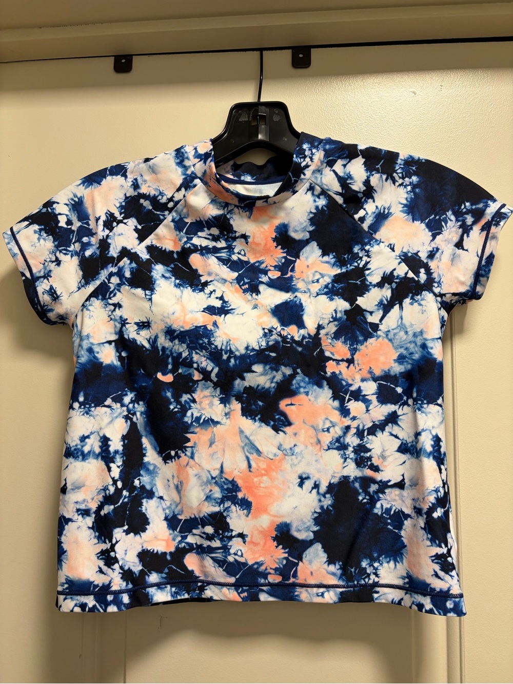 Athleta Girl Mock Neck Rashguard Girls M (8-10) Tie Dye Navy Blue Peach UPF 50+
